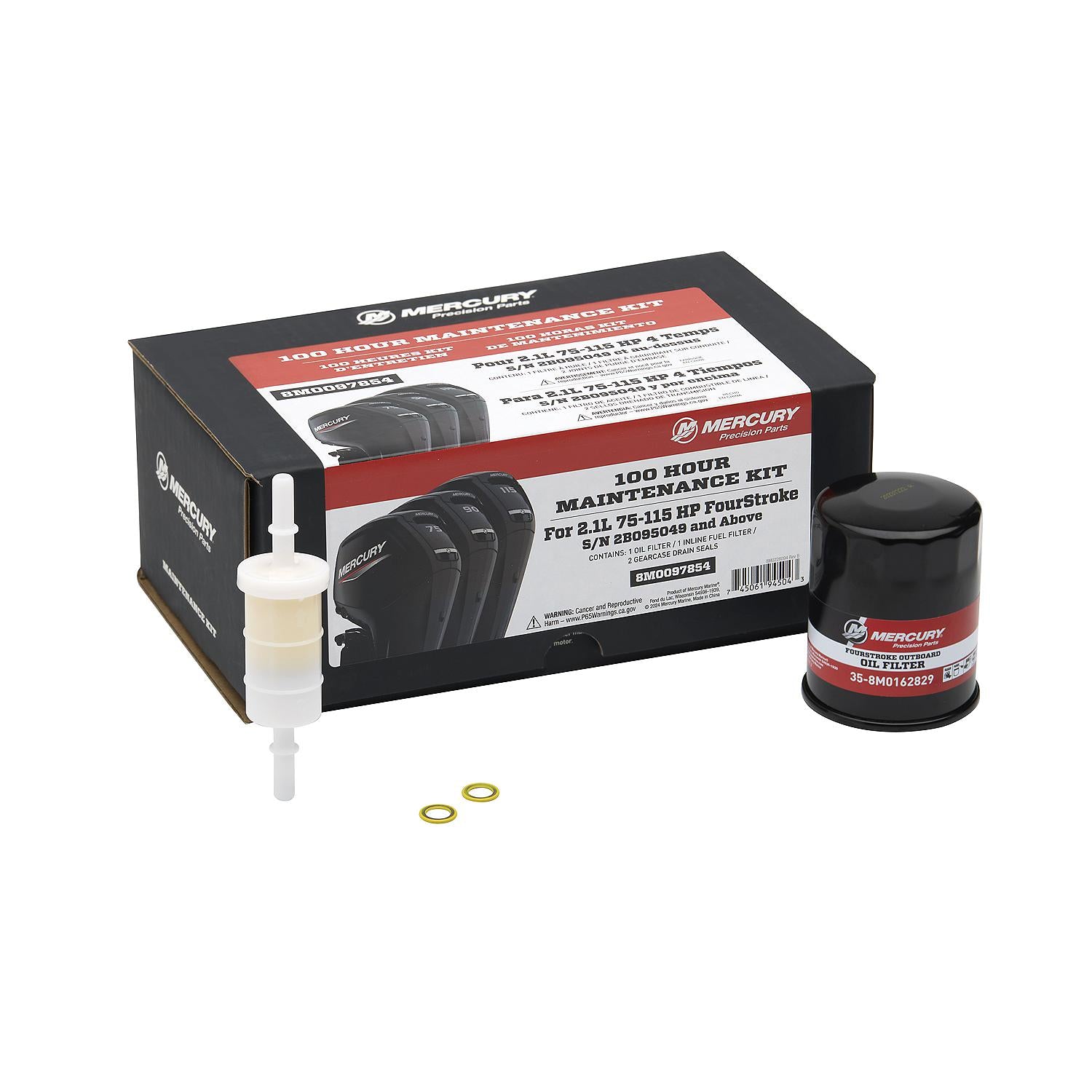 Mercury Marine 100 Hour Maintenance Kit for 75-115HP Four Stroke 2.1L Outboard - 8M0097854