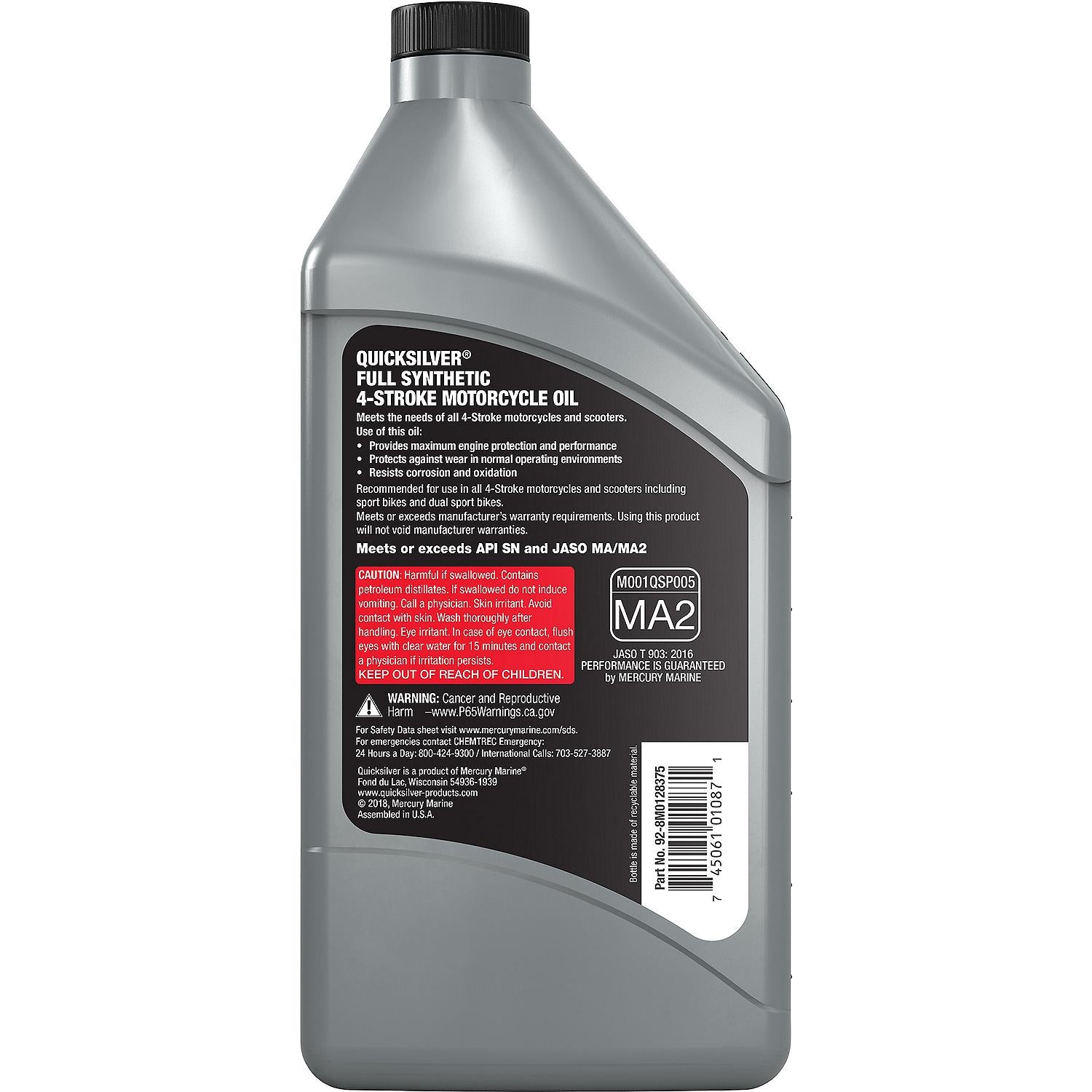 Quicksilver 15W-50 Full Synthetic Motorcycle Oil, 1 Quart - 8M0128375