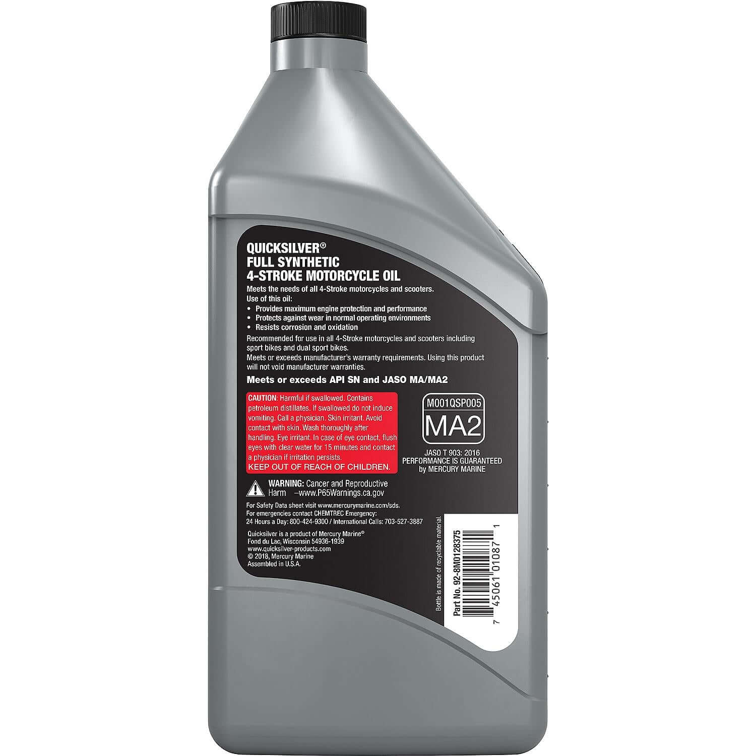 Quicksilver 15W-50 Full Synthetic Motorcycle Oil, 1 Quart - 8M0128375