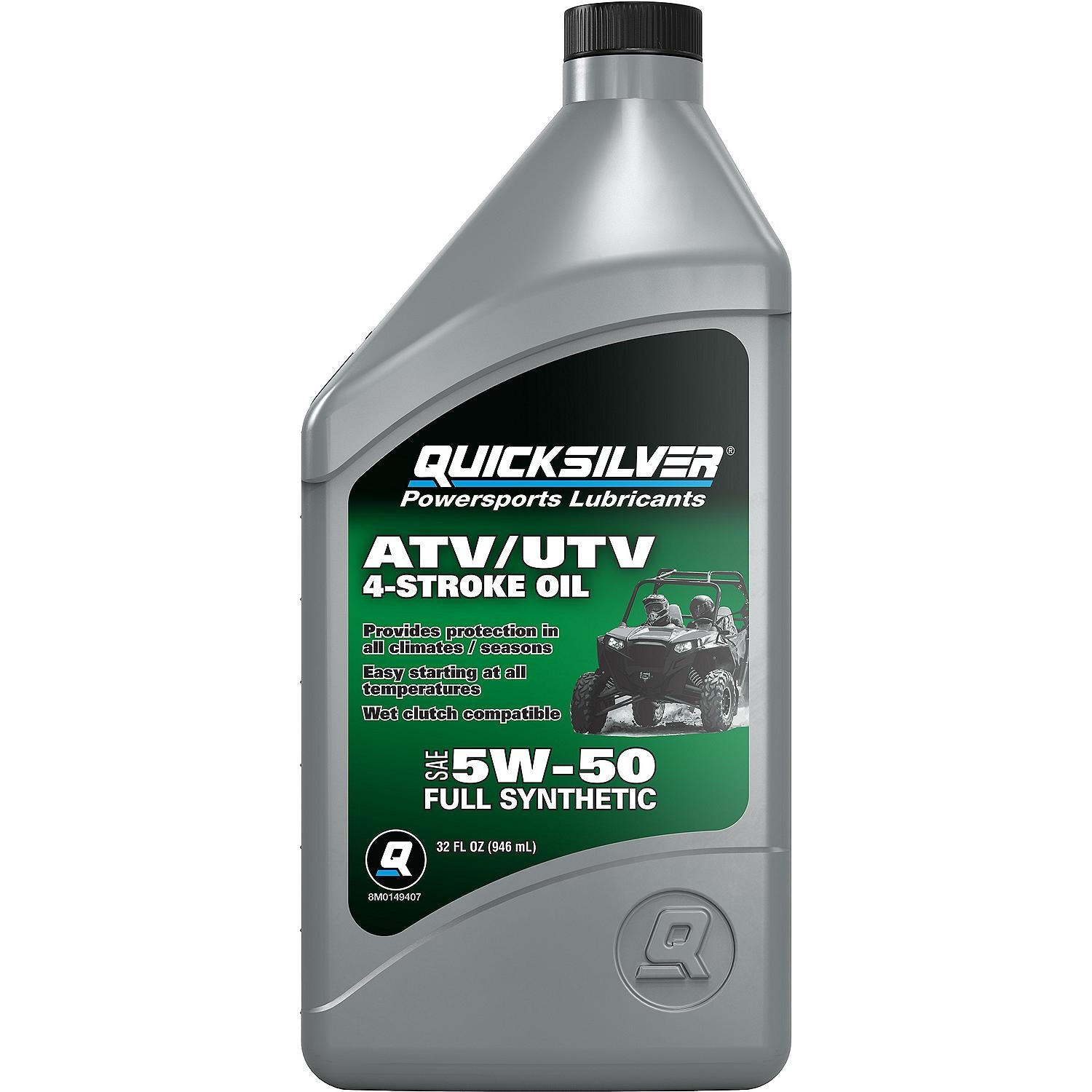 Quicksilver 5W-50 Full Synthetic 4-Stroke ATV/UTV Engine Oil, 1 Quart - 8M0149407