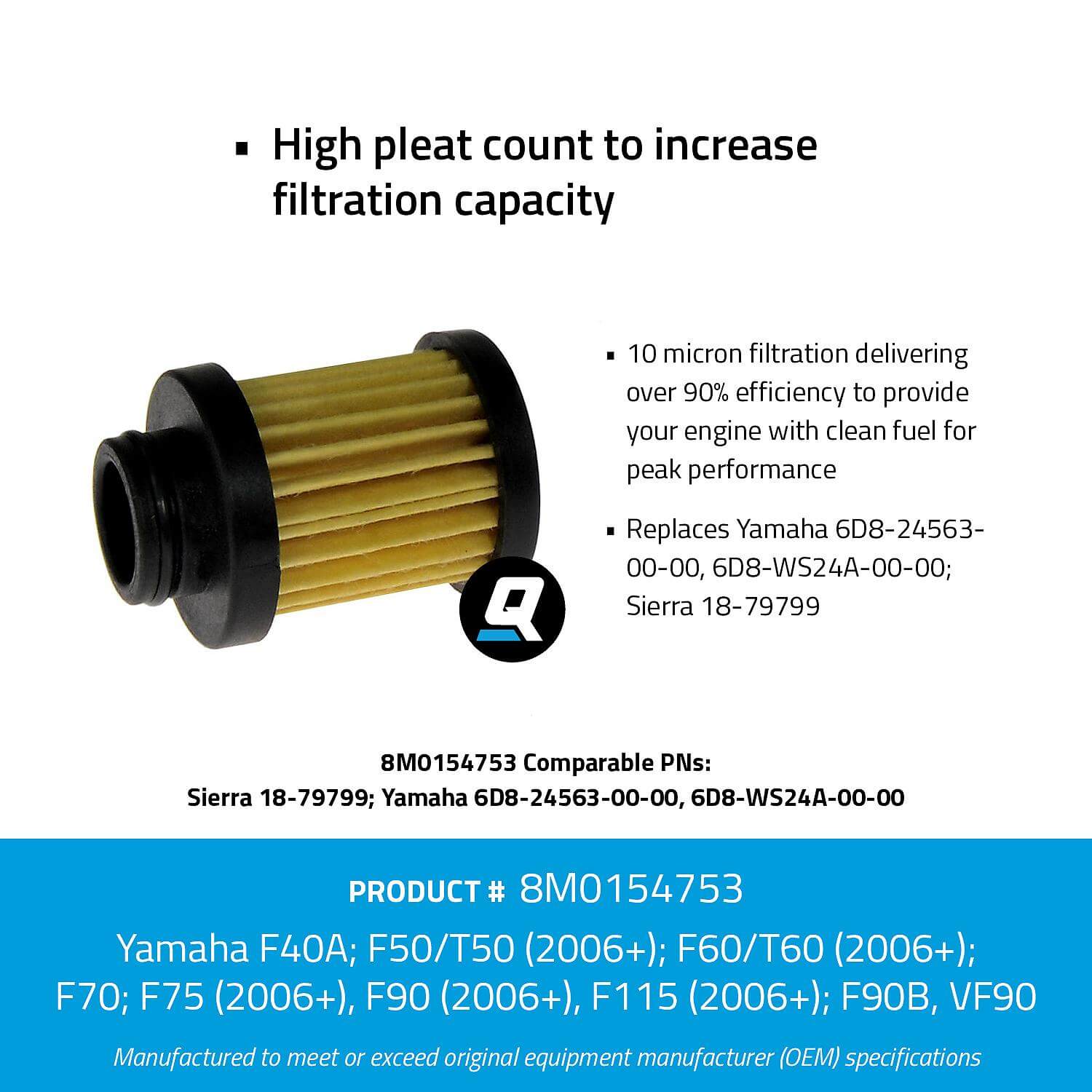 Quicksilver 8M0154753 Inline Water Separating Fuel Filter for Select Yamaha 20-115hp Outboards