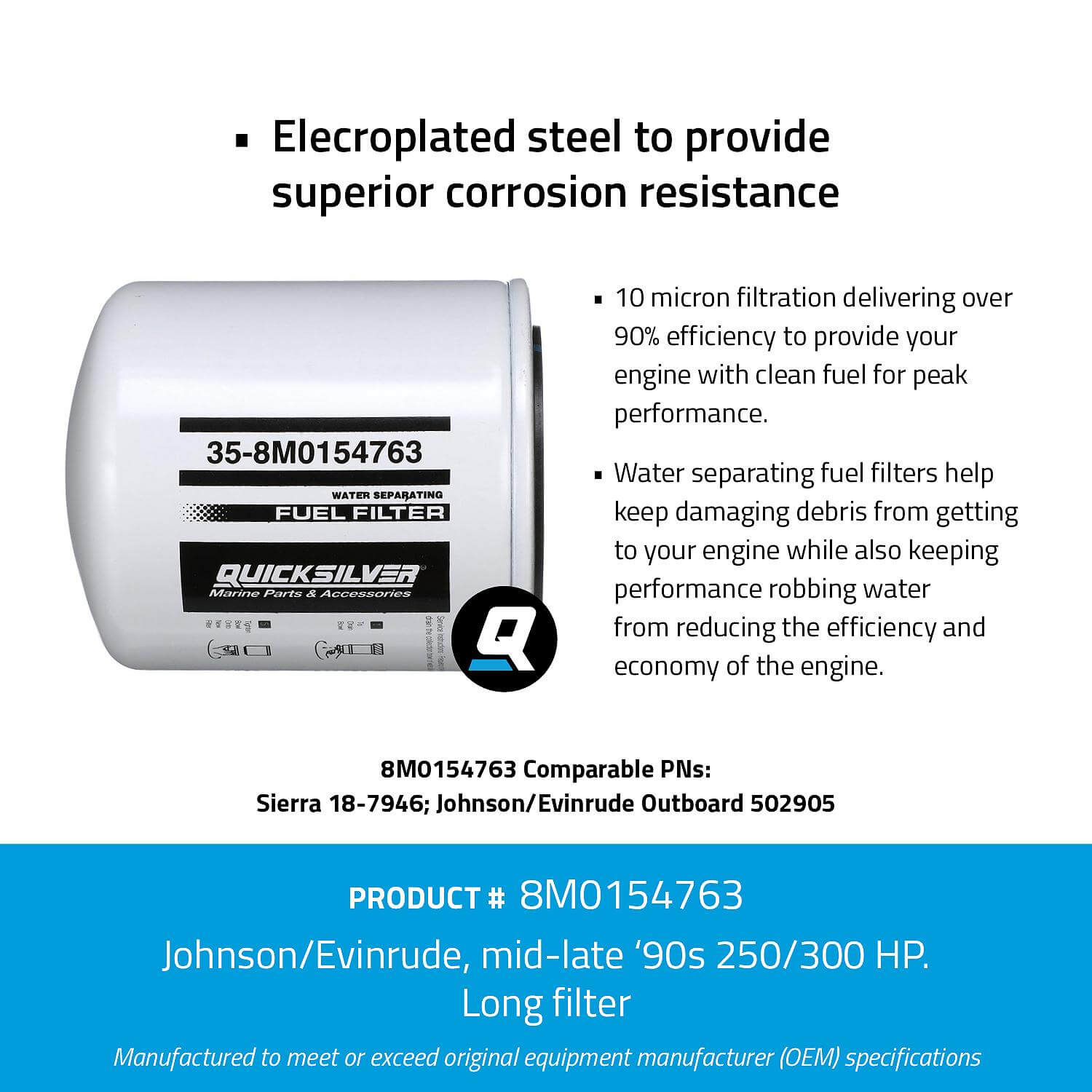 Quicksilver 8M0154763 Water Separating Fuel Filter for Select Johnson and Evinrude 250/300hp Outboards