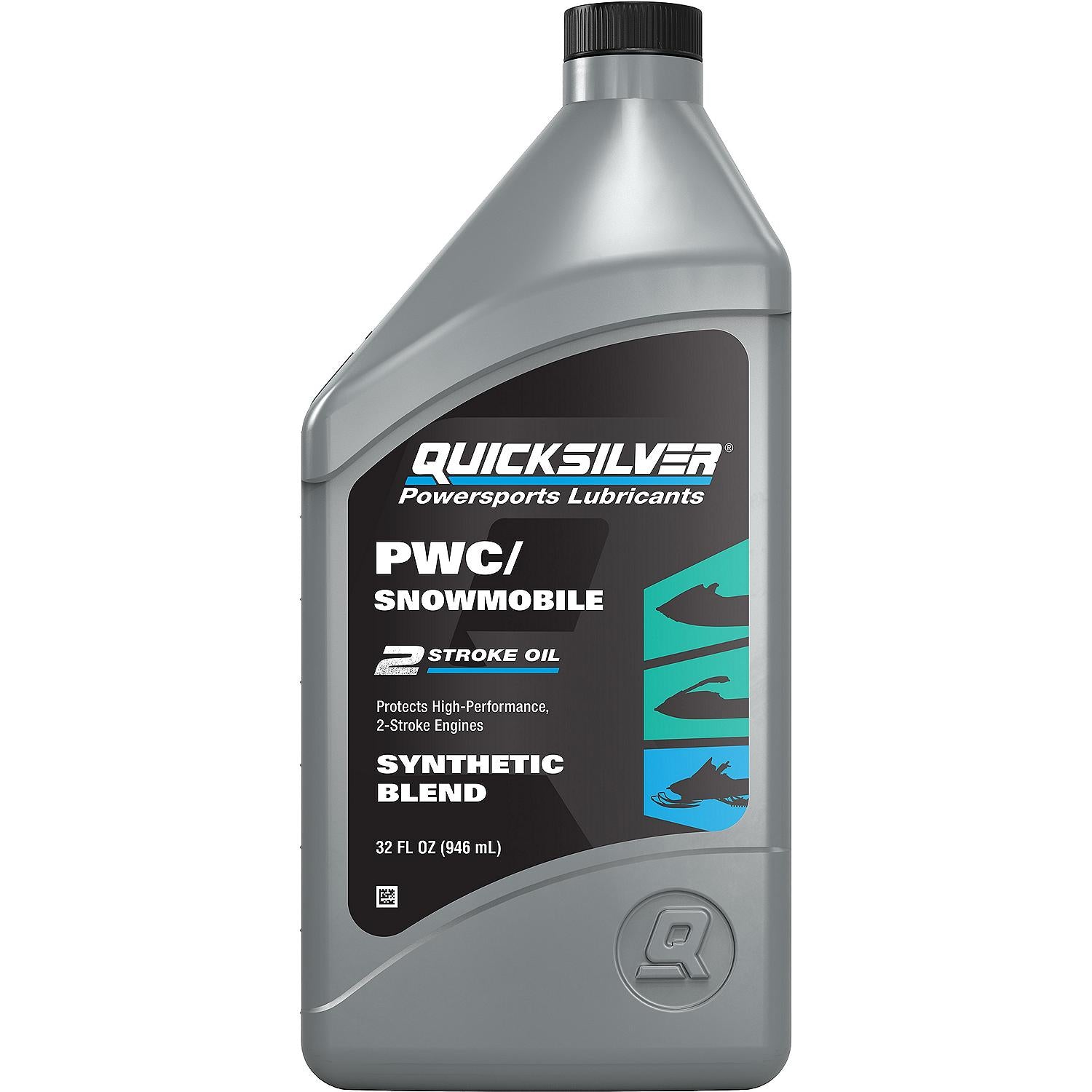 Quicksilver 2-Stroke PWC/Snowmobile Engine Oil, Premium Synthetic Blend, 1 Quart - 8M0166406