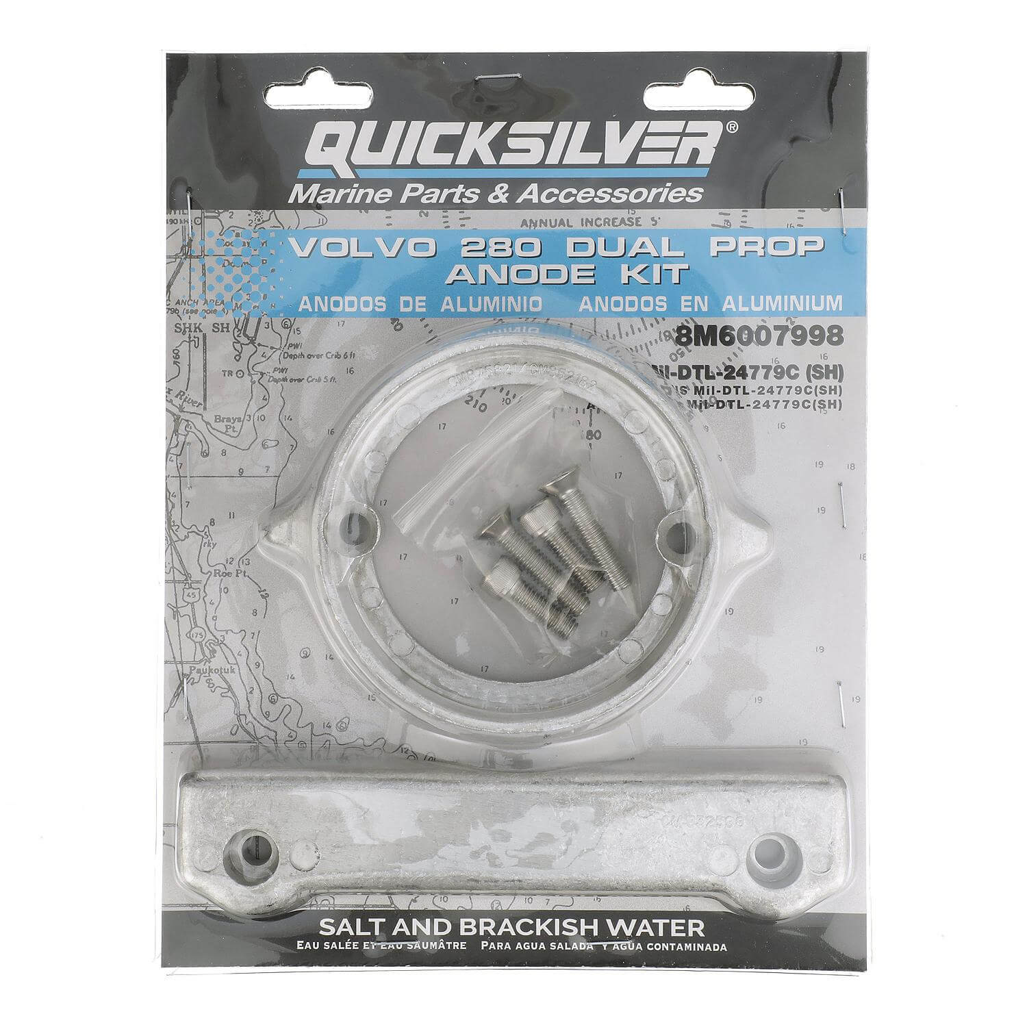 Quicksilver 8M6007998 Aluminum Anode Kit for Volvo 280 Duoprop Sterndrives - 8M6007998