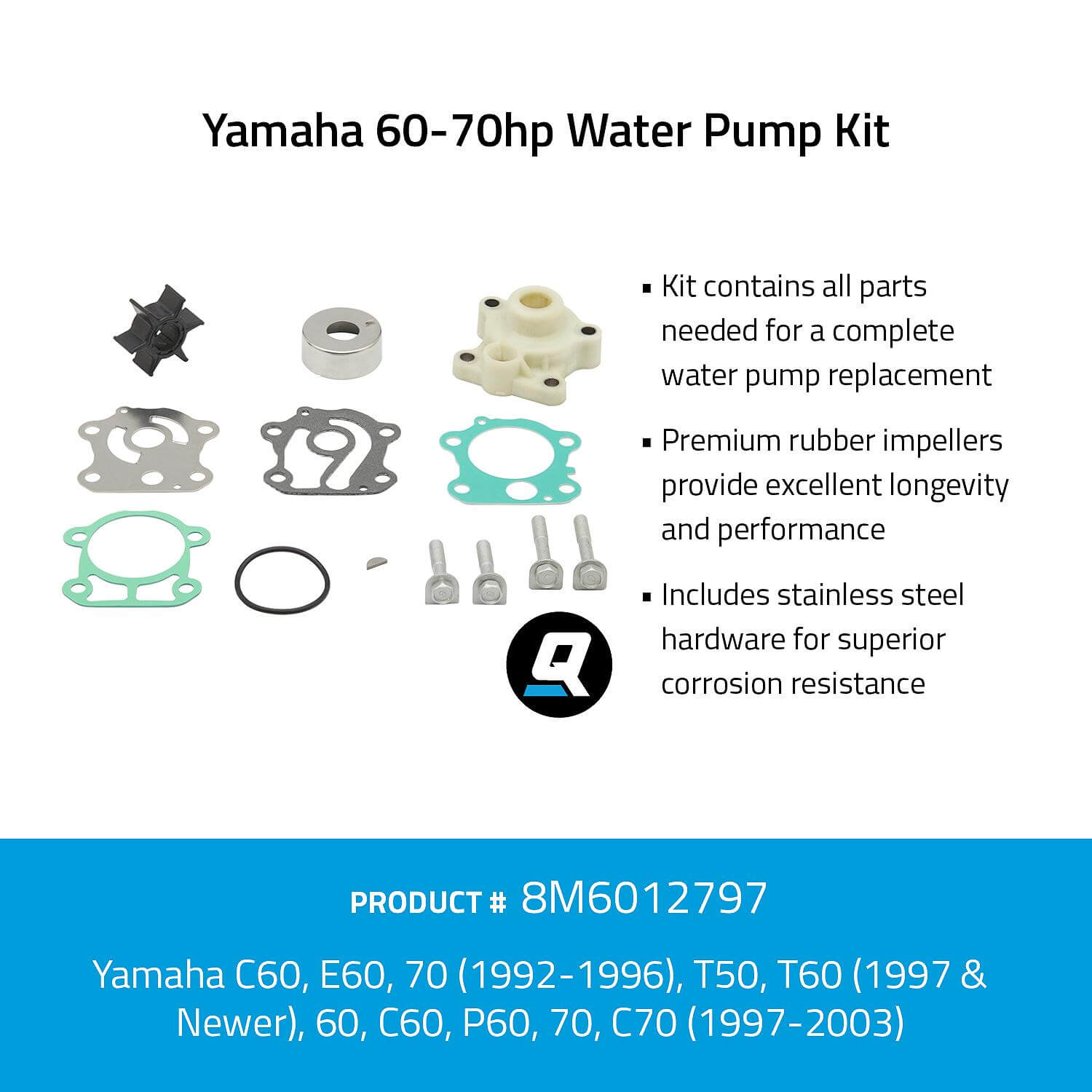 Quicksilver 8M6012797 Water Pump Kit for Select Yamaha 60-70hp Outboards