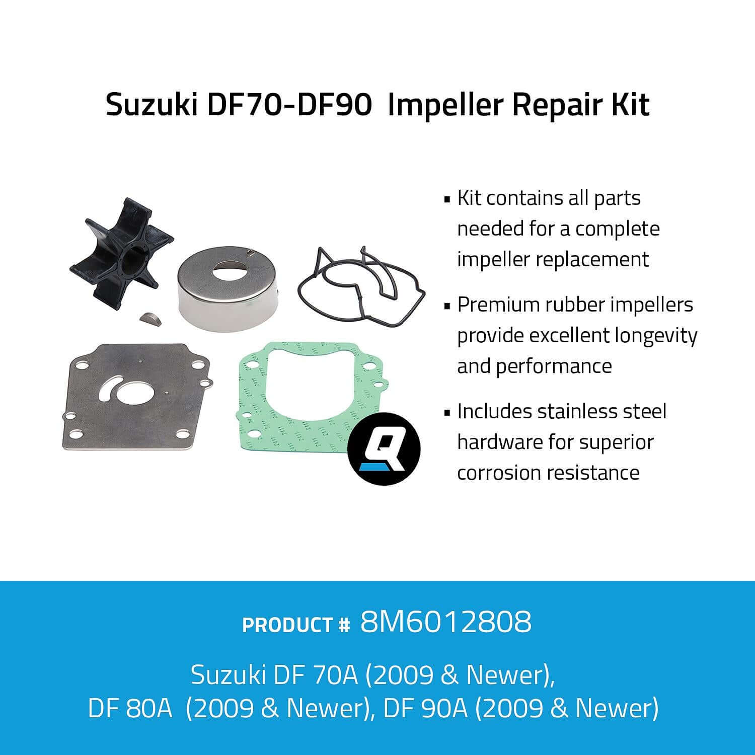 Quicksilver 8M6012808 Impeller Repair Kit for Select Suzuki DF70-DF90 Outboards