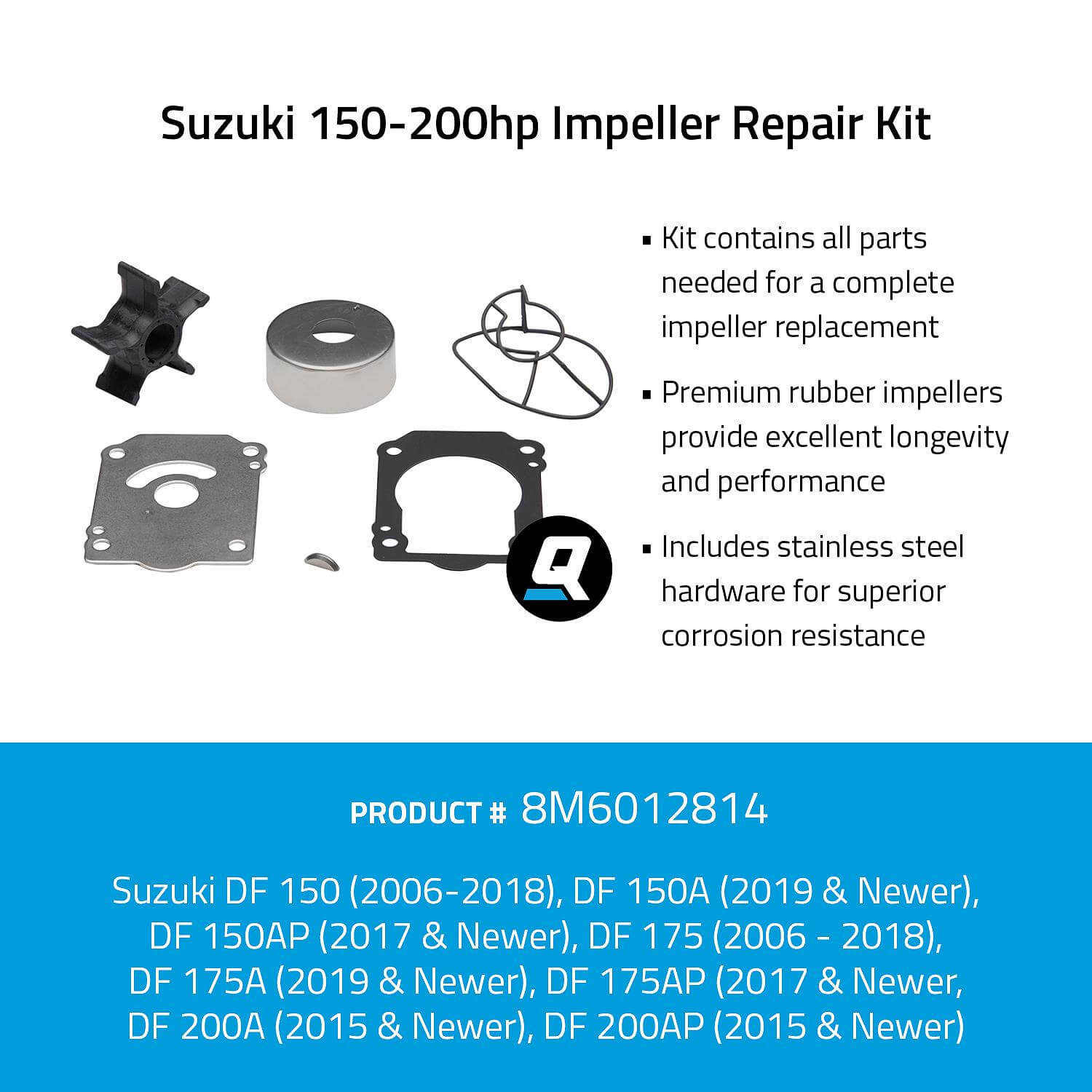 Quicksilver 8M6012814 Impeller Repair Kit for Select Suzuki 150-200hp Outboards