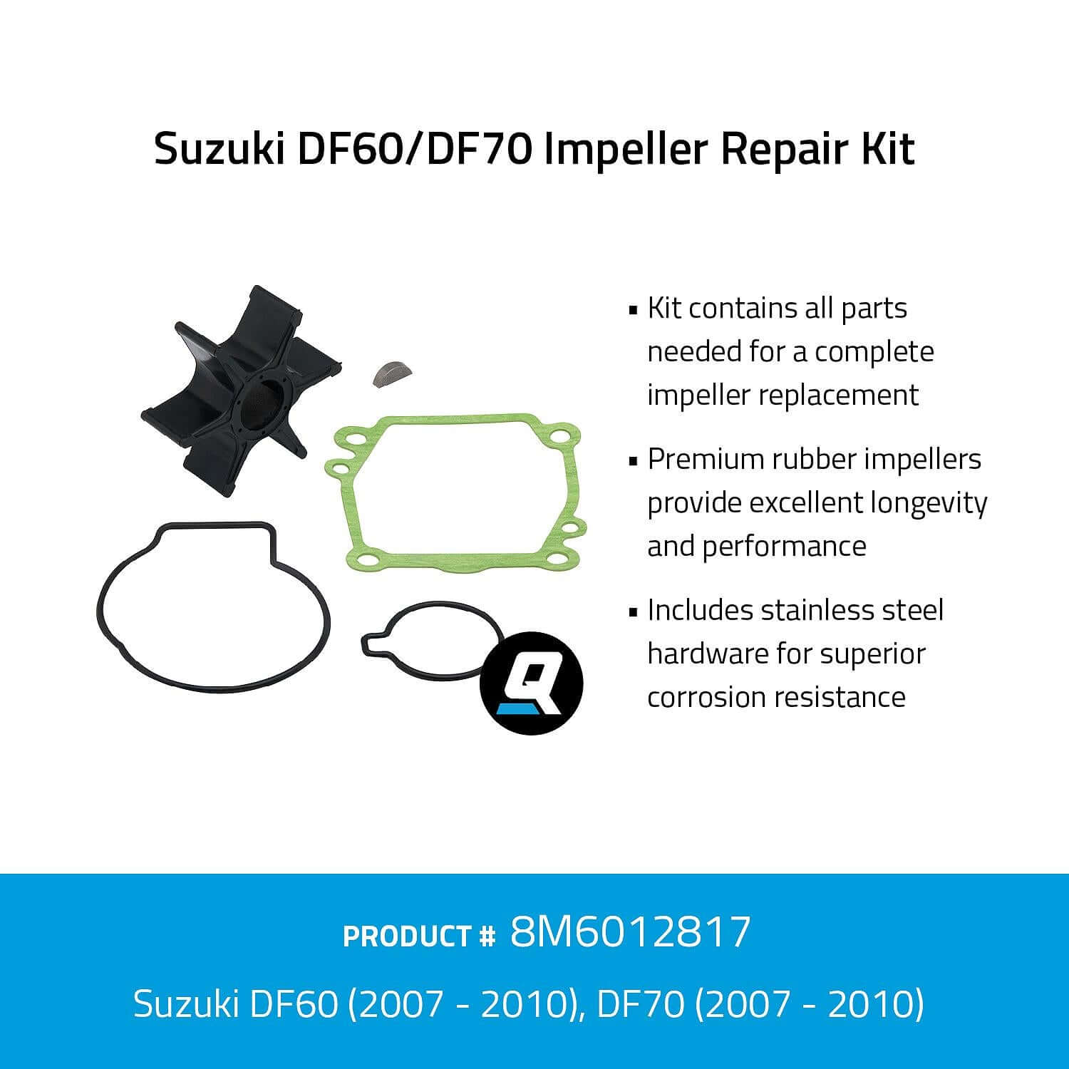 Quicksilver 8M6012817 Impeller Repair Kit for Select Suzuki DF60/DF70 Outboards