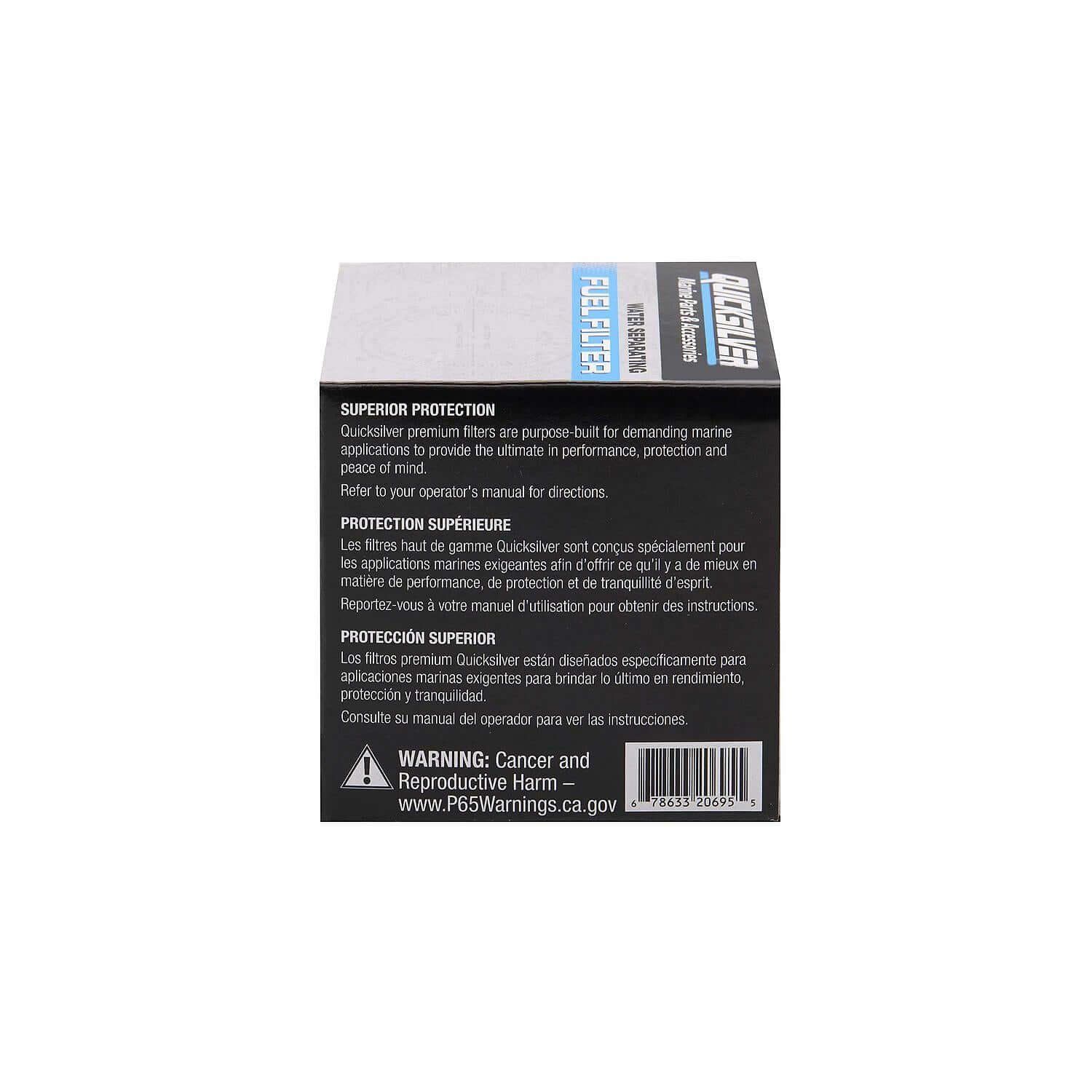 Quicksilver 8M6013847 Water-Separating Fuel Filter for Select Honda and Suzuki Outboards Up to 140hp packaging detail