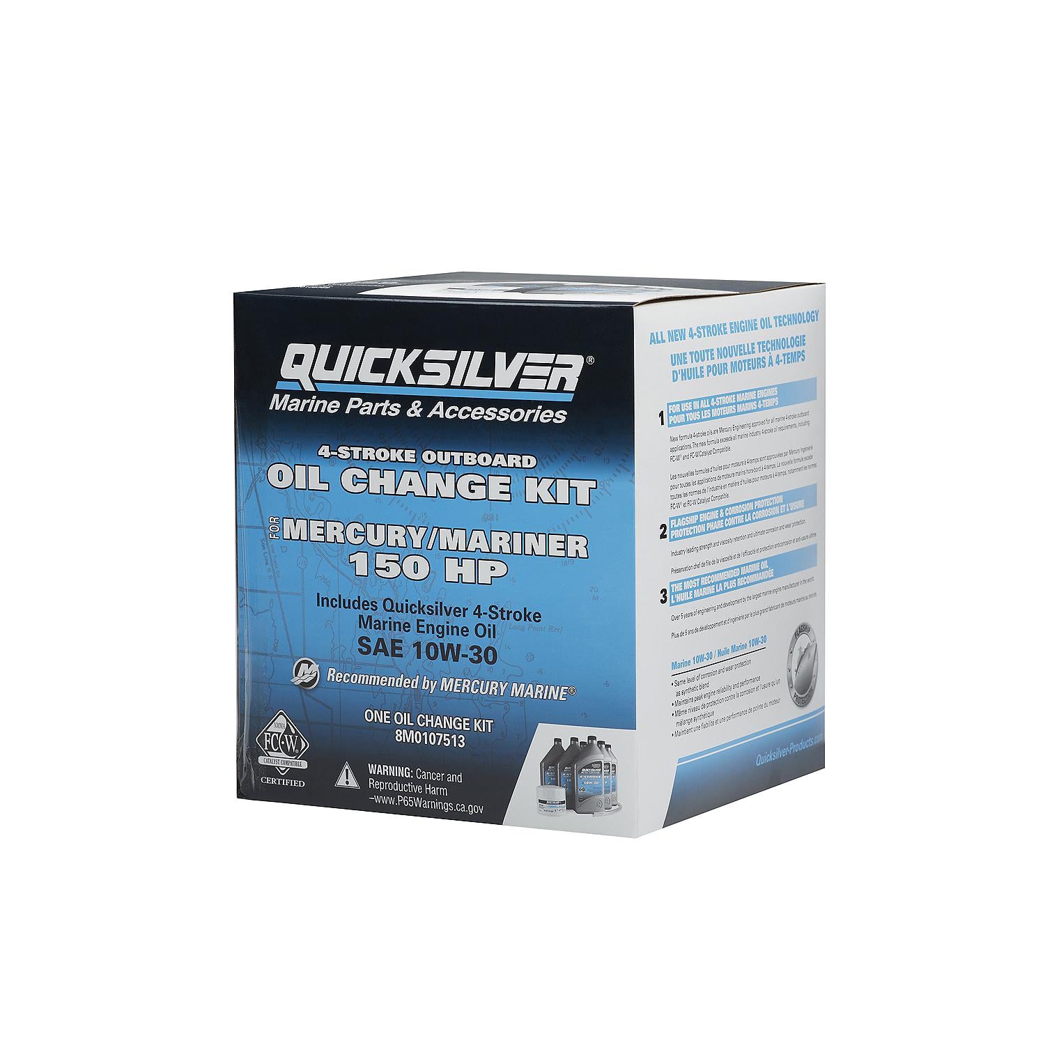Quicksilver 10W-30 Oil Change Kit for 4-Stroke 150hp Mercury and Mariner outboards - 8M0107513