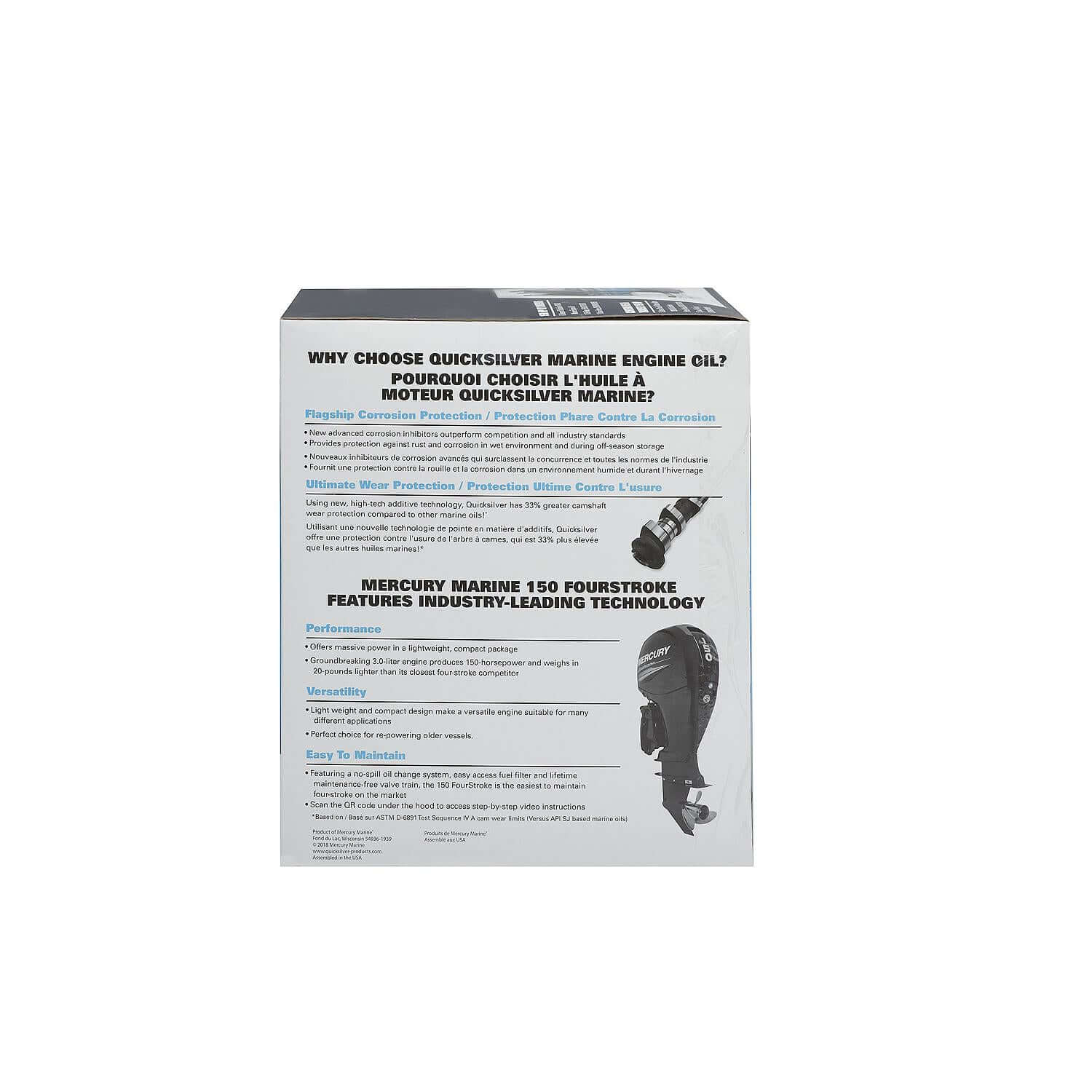 Kit de vidange d'huile Quicksilver 10W-30 pour moteurs hors-bord Mercury et Mariner 4 temps 150 ch - 8M0107513