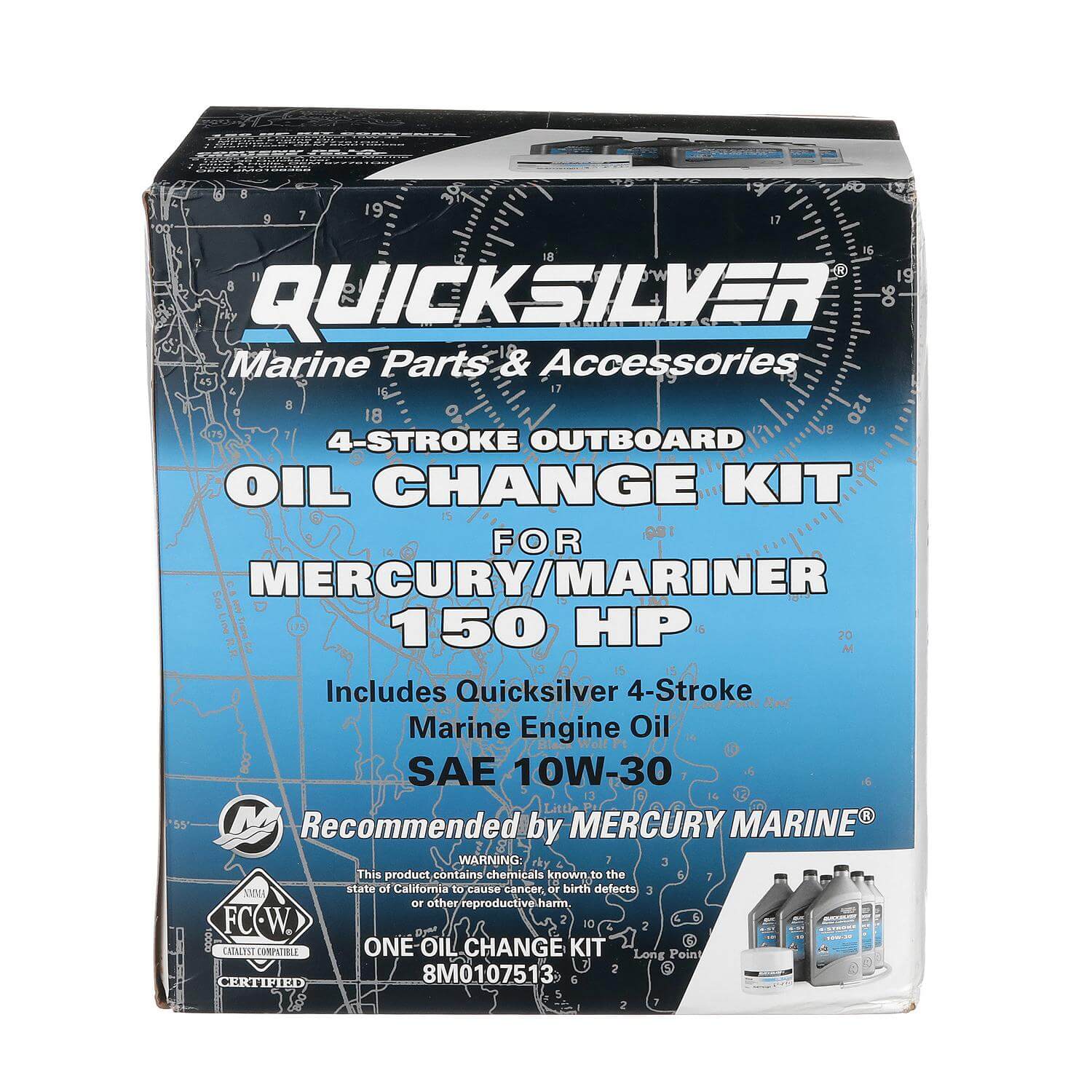 Quicksilver 10W-30 Oil Change Kit for 4-Stroke 150hp Mercury and Mariner outboards - 8M0107513