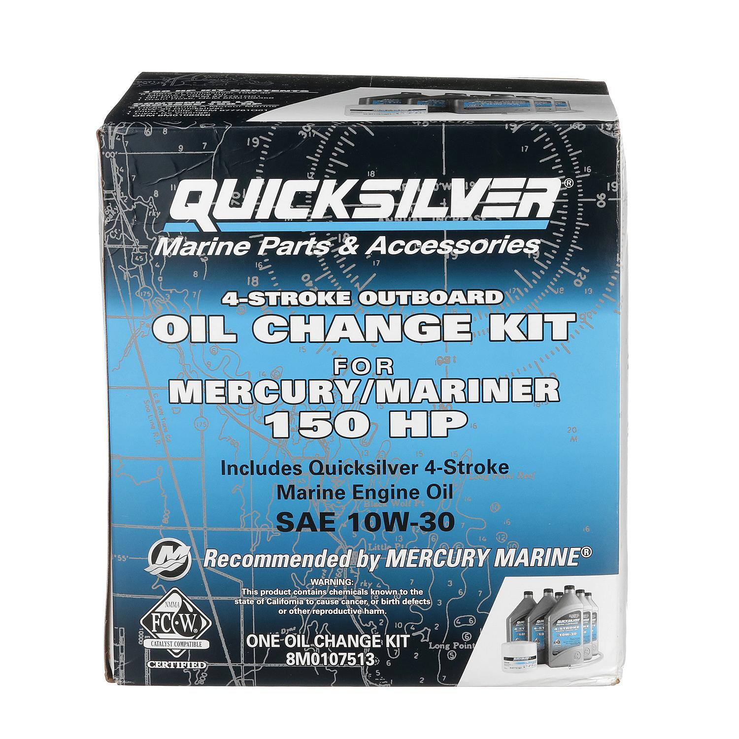 Kit de vidange d'huile Quicksilver 10W-30 pour moteurs hors-bord Mercury et Mariner 4 temps 150 ch - 8M0107513