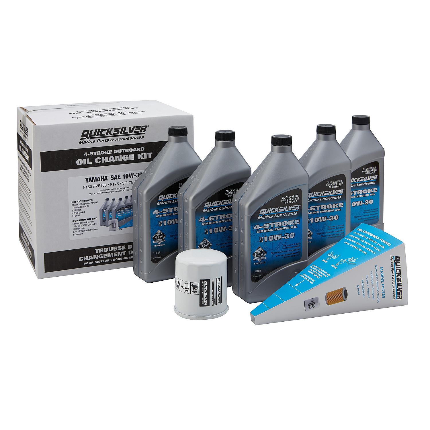 Kit de vidange d'huile Quicksilver 10W-30 pour moteur hors-bord Yamaha F150, 5 litres - 8M0162419
