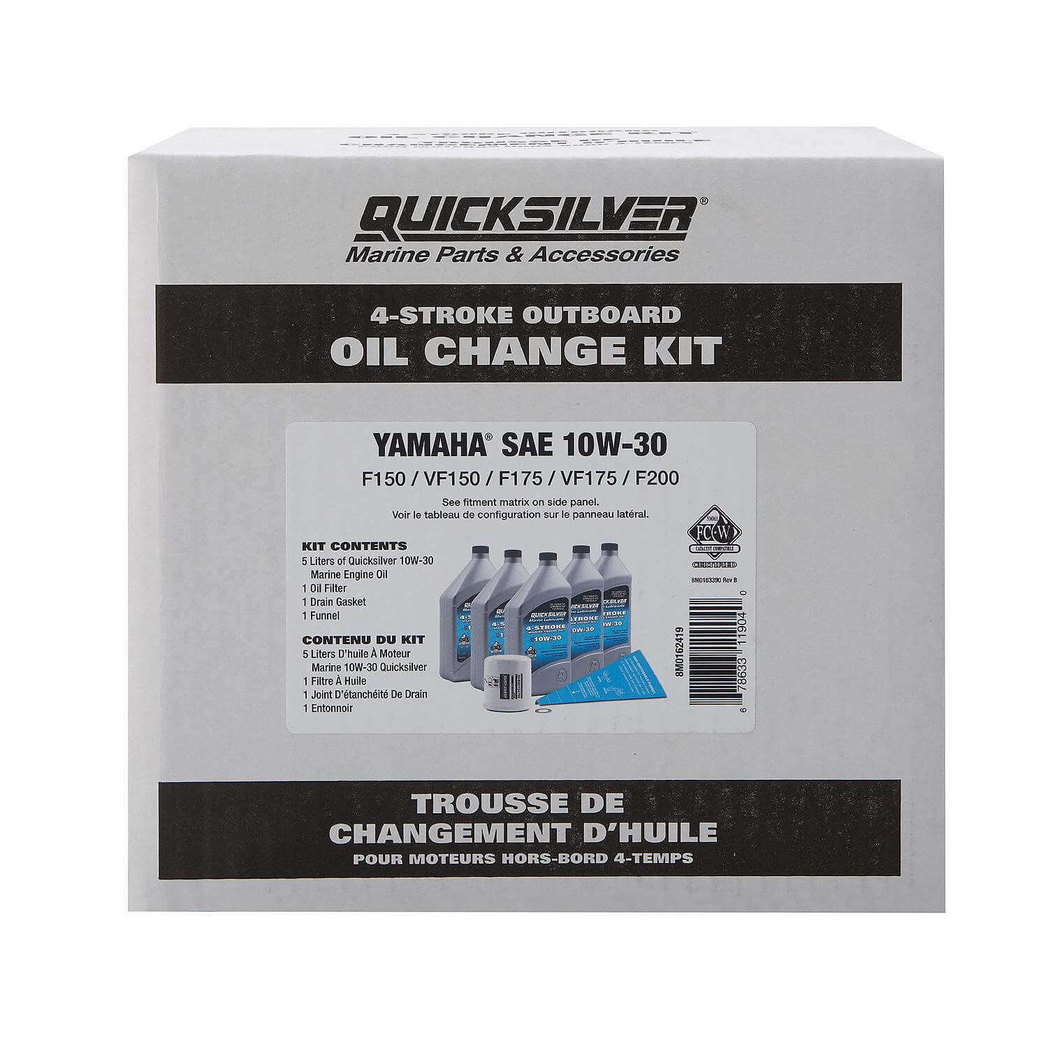 Kit de vidange d'huile Quicksilver 10W-30 pour moteur hors-bord Yamaha F150, 5 litres - 8M0162419