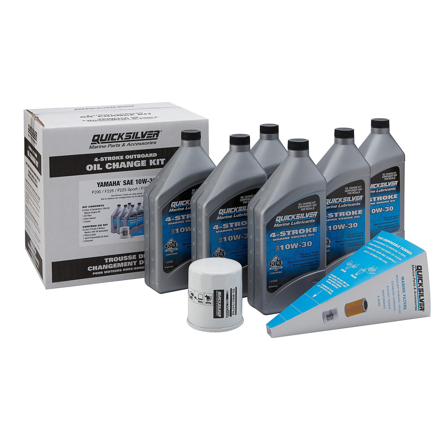 Kit de vidange d'huile Quicksilver 10W-30 pour moteurs hors-bord Yamaha F200-F250, 6 litres – 8M0162420