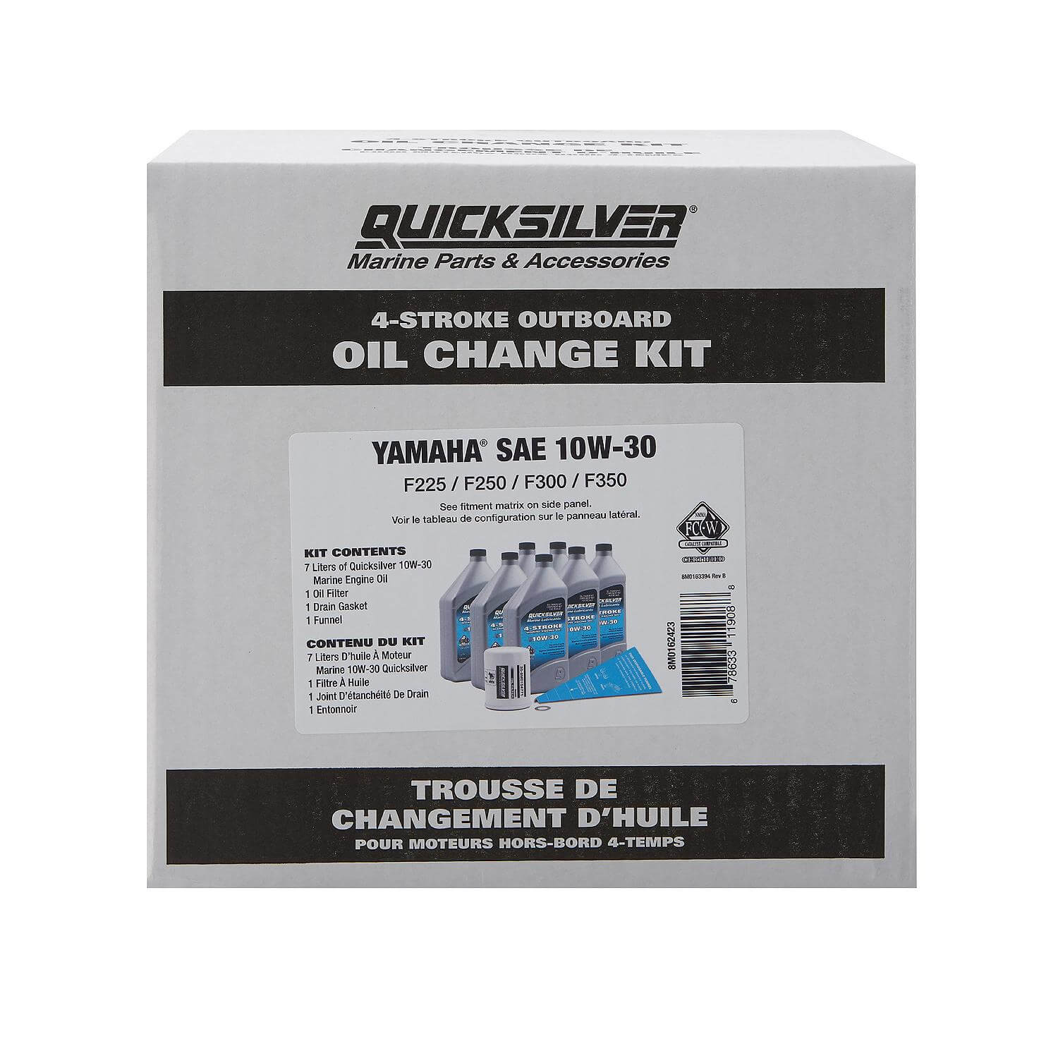 Quicksilver 10W-30 4-Stroke Oil Change Kit for Yamaha Outboard Engines F225-F300, 7 Litres - 8M0162423