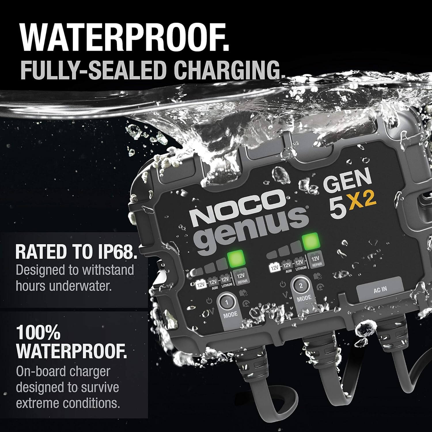 NOCO Genius GEN5X2: 2-Bank, 10A Onboard Battery Charger info card