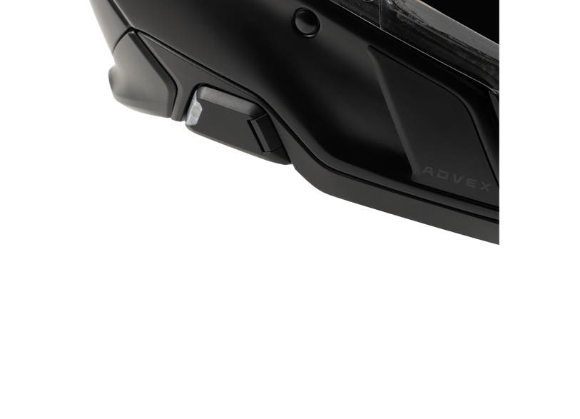 Ski-Doo Advex helmet integrated LED utility light close-up on black shell