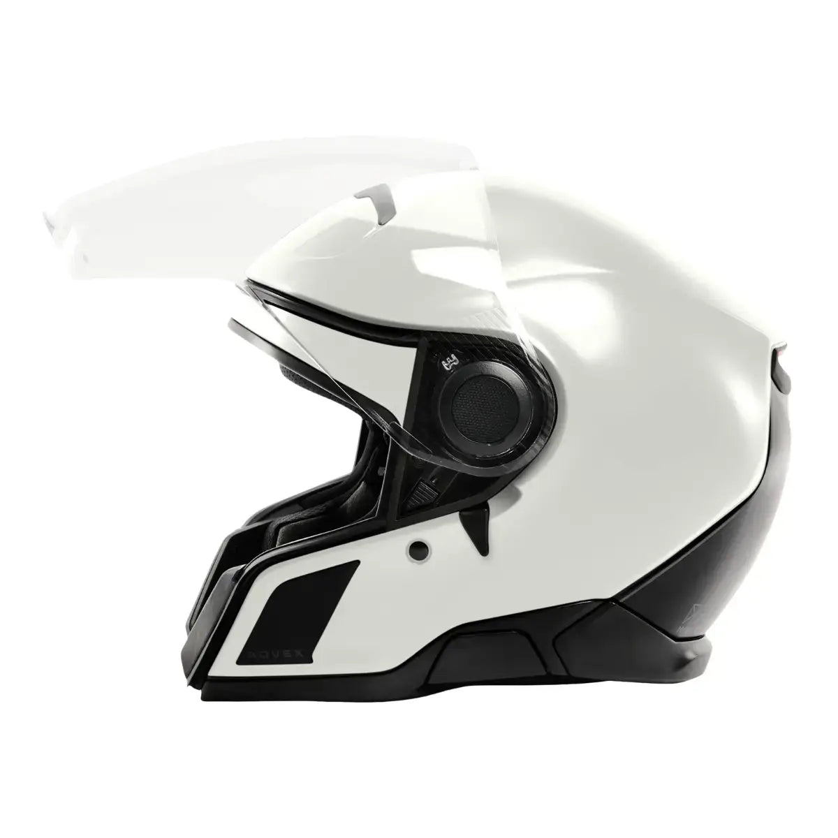 White and black motorcycle helmet on a white background