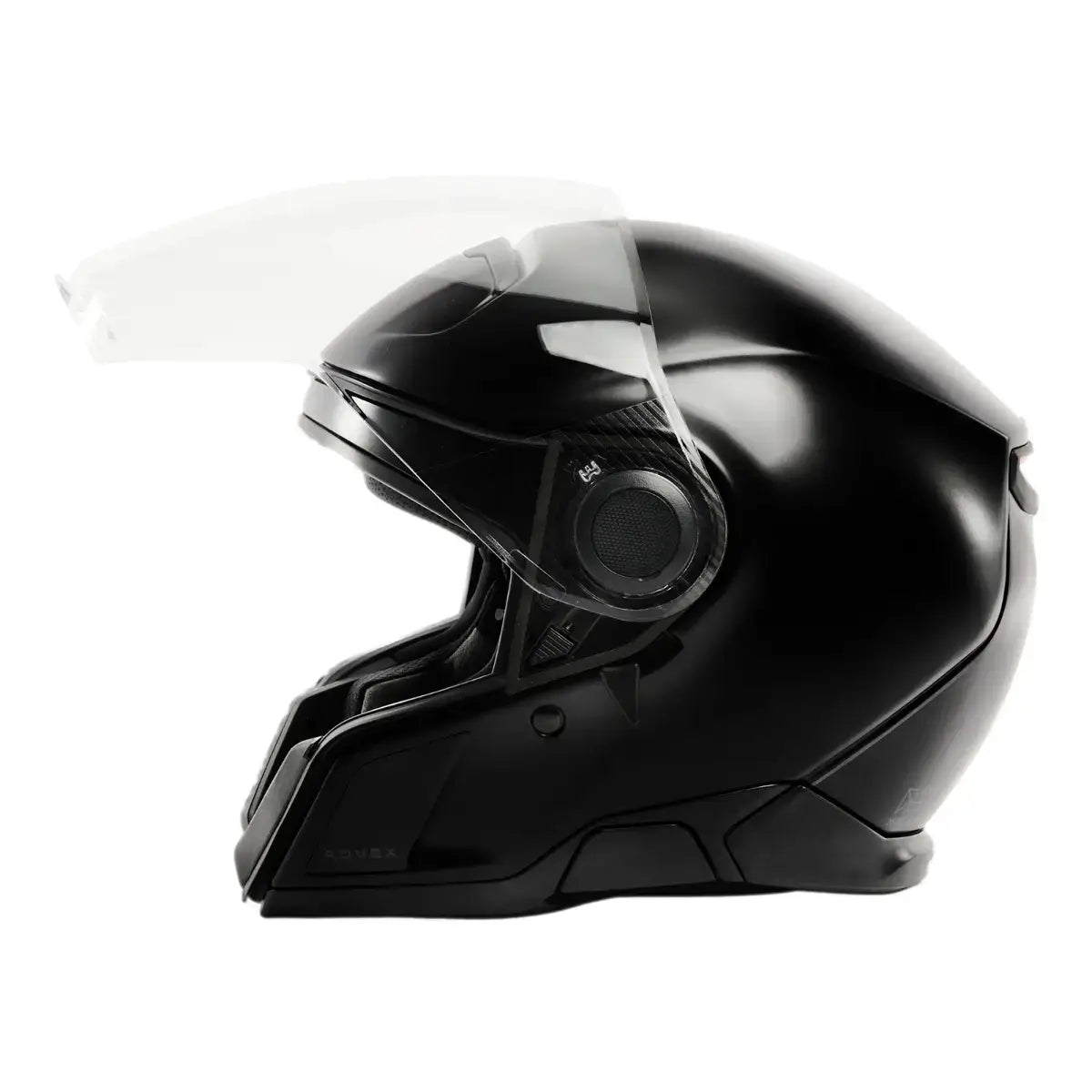 Black motorcycle helmet on a white background