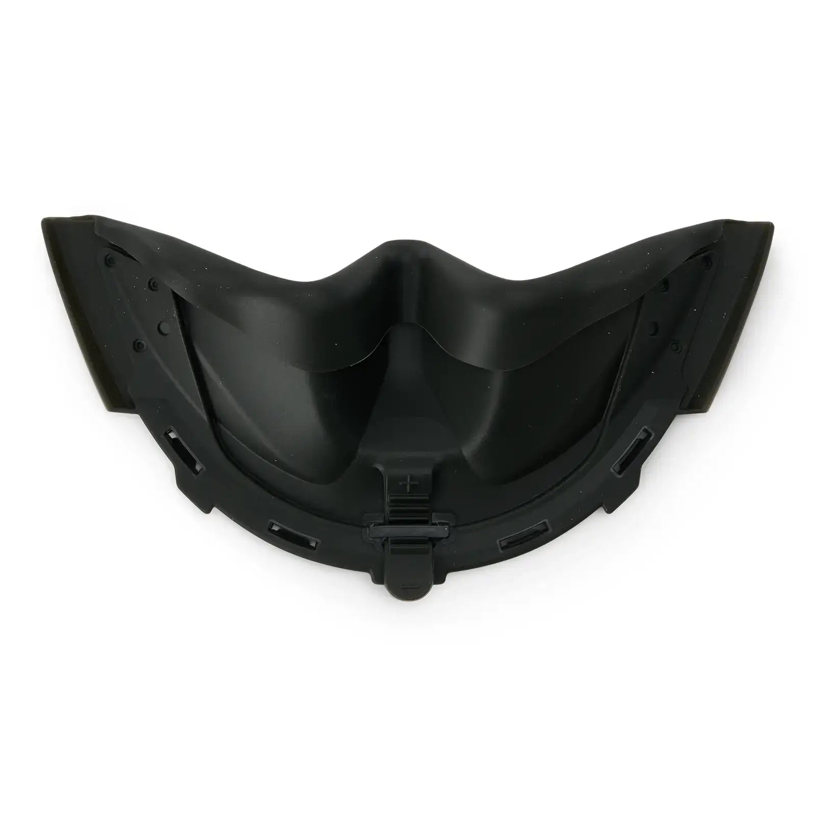 Black helmet breath guard on white background