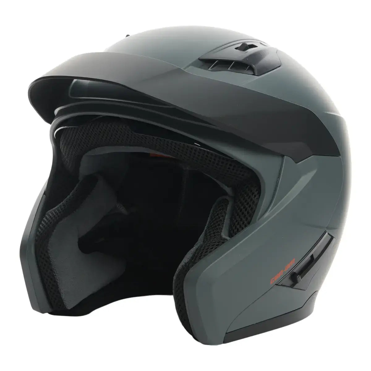 Gray motorcycle helmet on a white background