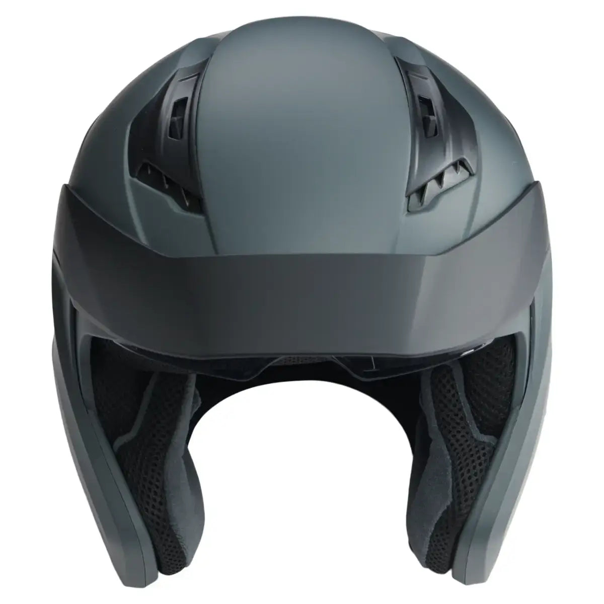 Gray motorcycle helmet on a white background