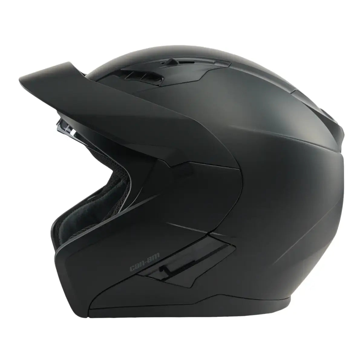 Black motorcycle helmet on a white background