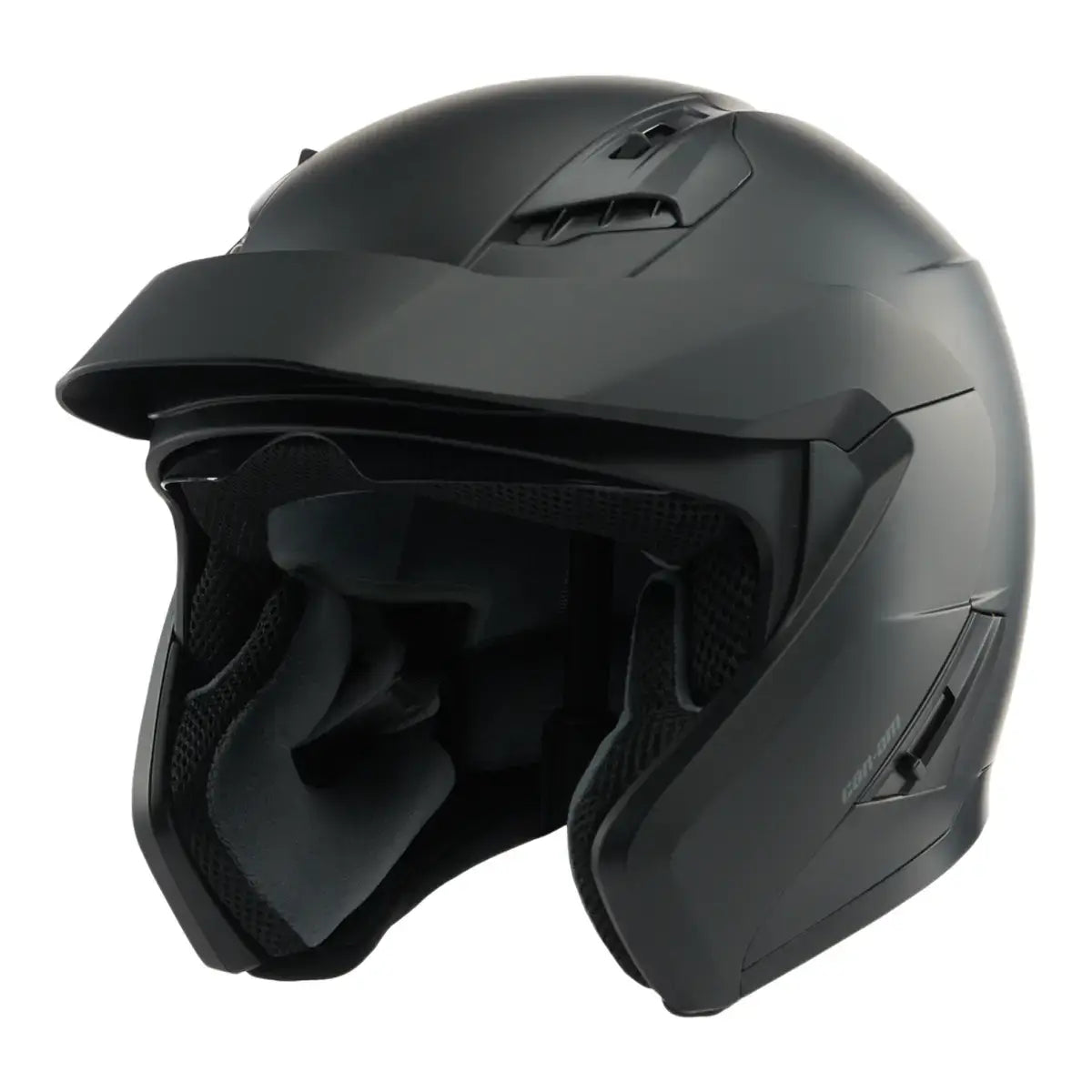 Black motorcycle helmet on a white background