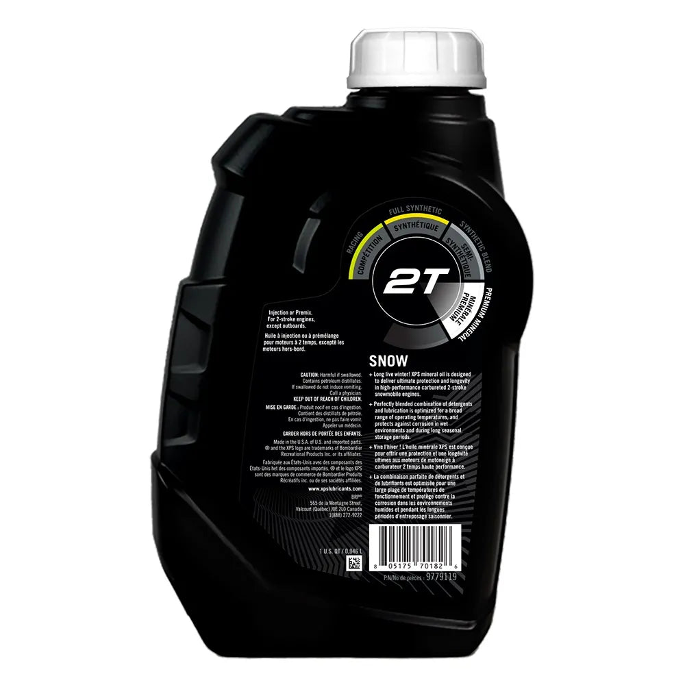XPS Ski-Doo 2T Premium Mineral Oil 1 QT bottle back label, 9779119