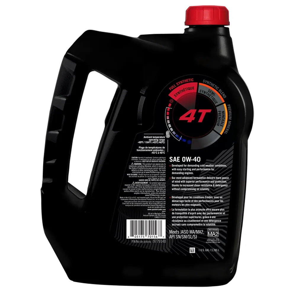 XPS 4T 0W-40 synthetic oil 1 US gallon jug back label, 9779140