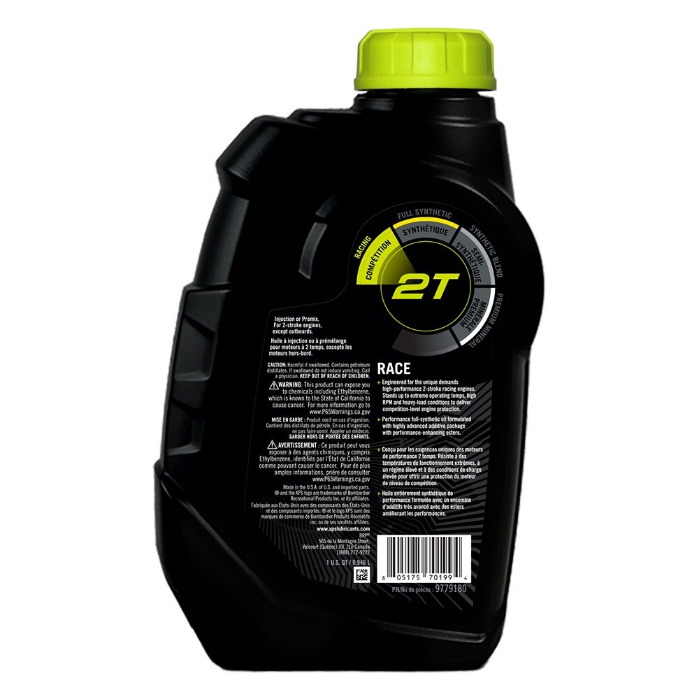 XPS 2T Racing full synthetic oil 1 QT bottle back label, 9779180