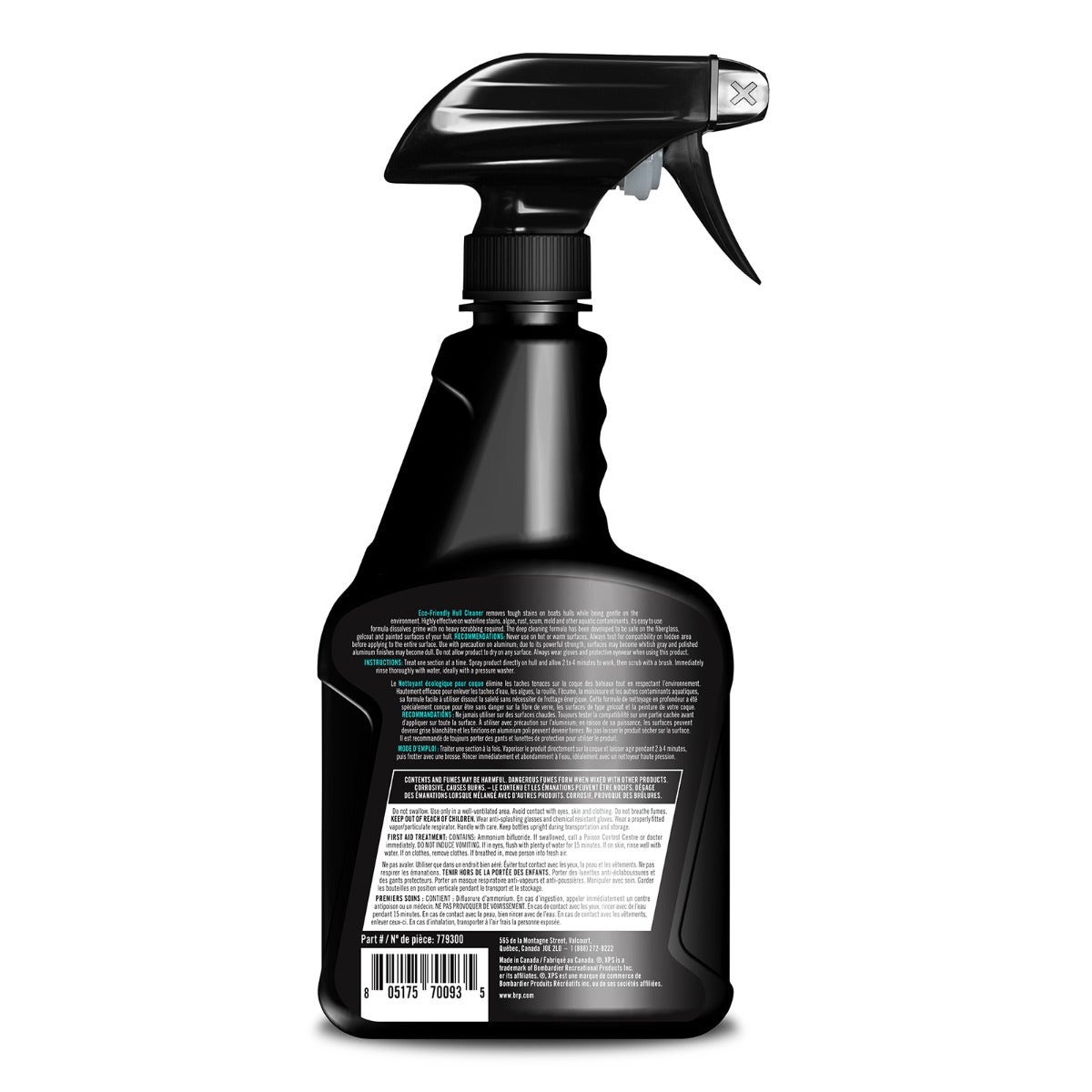 XPS Eco-Friendly Hull Cleaner 32 fl oz / 946 ml spray bottle back label with directions, 9779300