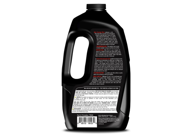 XPS Moto Foaming Wash bottle back label with instructions, Can-Am motorcycle cleaner 9779345