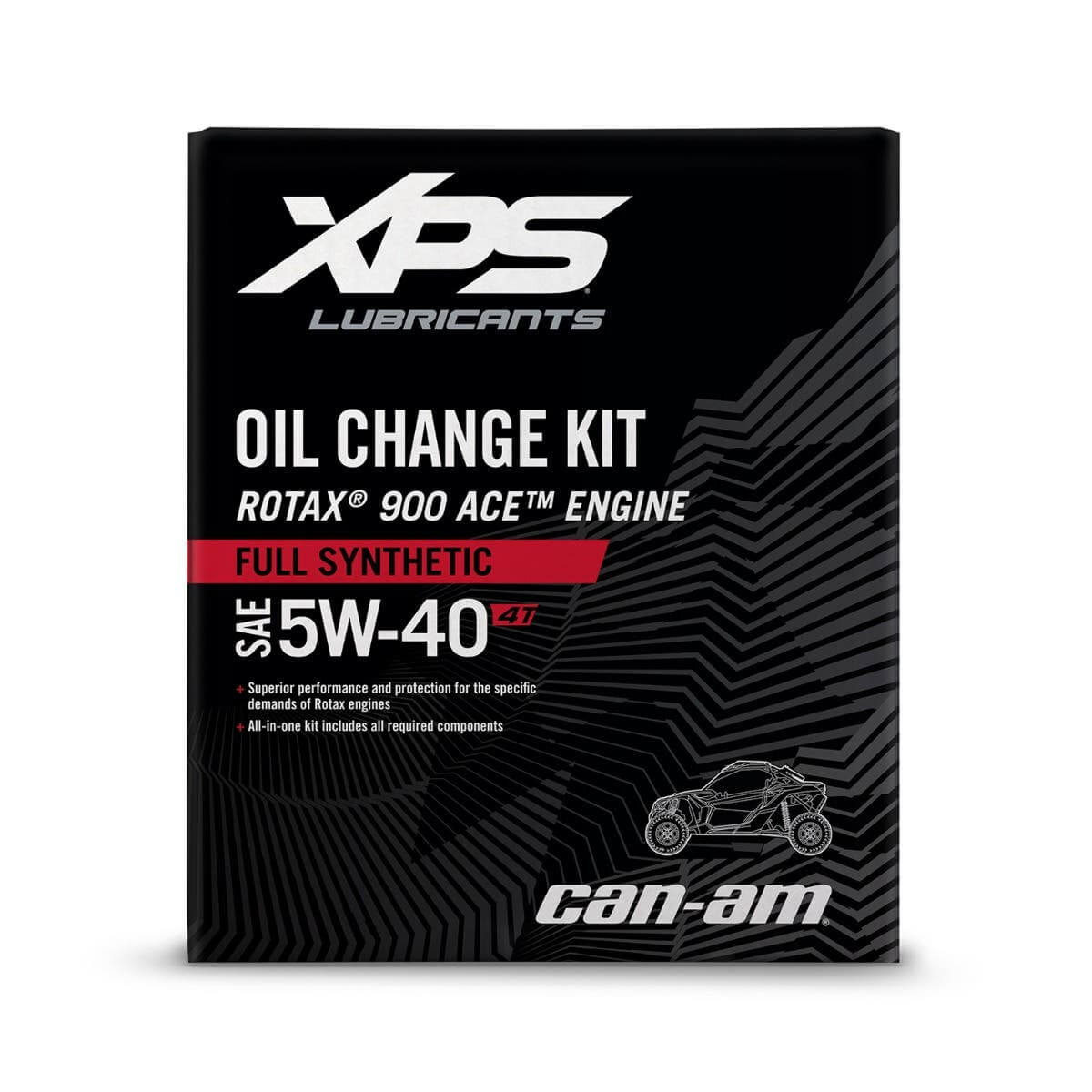 A package of XPS Lubricants oil change kit for Rotax 900 ACE engine, labeled as 5W-40 Full Synthetic, including oil, oil filter, o-rings, and washer.