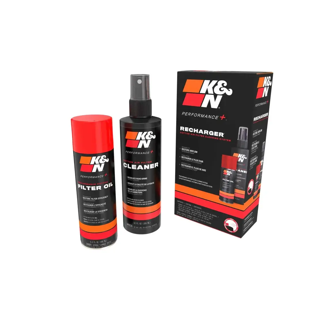 K&N automotive care products including a can, a bottle, and a box on a white background