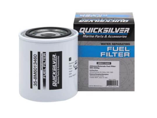Quicksilver fuel filter with packaging on a white background