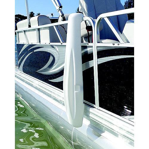 Pontoon fence savers mounted on pontoon boat
