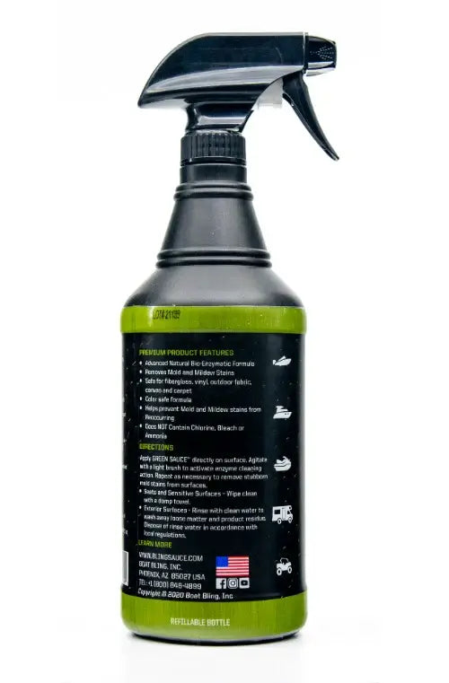 Bling Sauce Green Sauce Enzyme-Based Mold and Mildew Stain Remover and Treatment 32oz, GSC00946