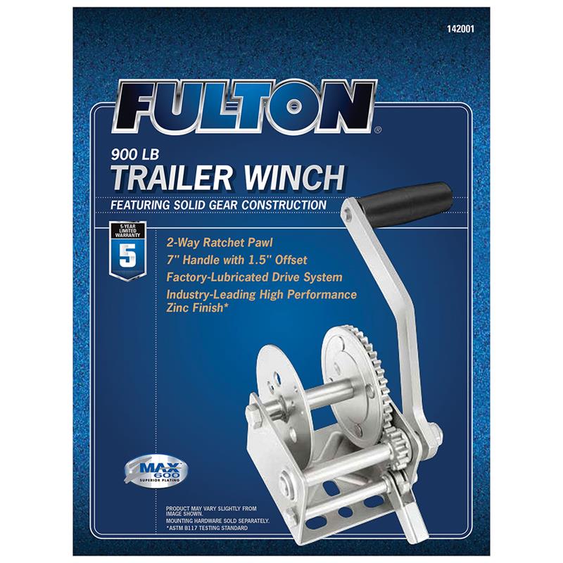 Fulton Single Speed 900 LBS Marine Trailer Winch No Strap, 7 Inch Handle, Silver, 142001