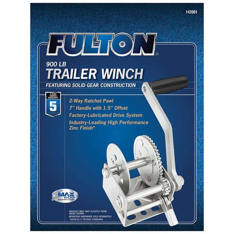 Fulton Single Speed 900 LBS Marine Trailer Winch No Strap, 7 Inch Handle, Silver, 142001