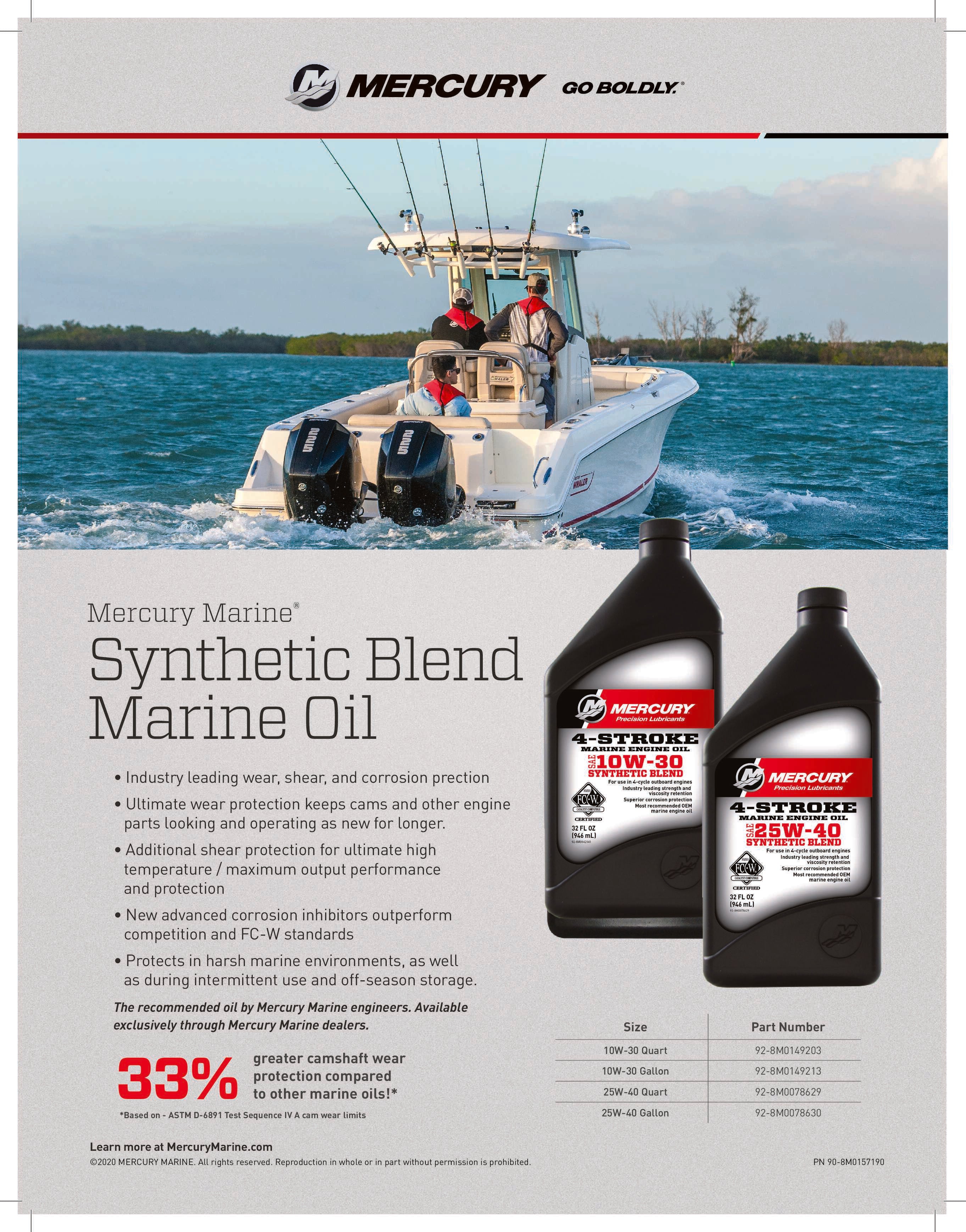 Mercury Marine 4-Stroke Engine Oil 10W-30 Synthetic Blend 1 Gallon - Outboard Engine Protection & Performance, 8M0149213