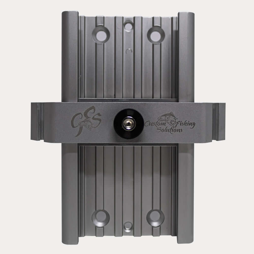 Custom fishing solutions multi track adaptor attached to multi track on white background