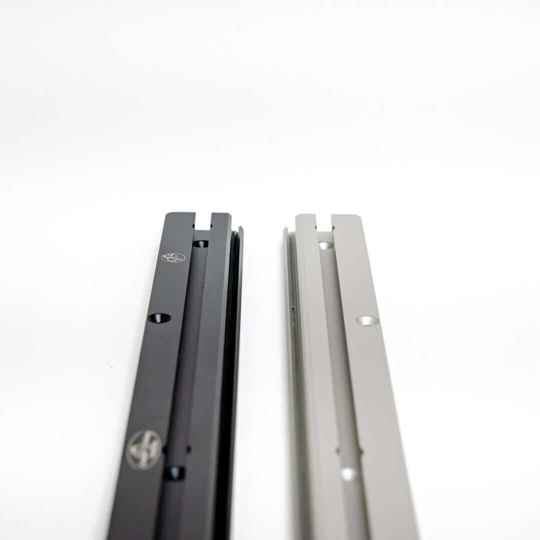 Metal narrow tracks on white background