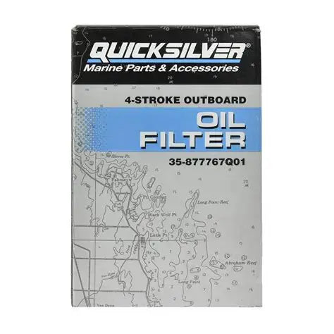 Quicksilver marine parts box for 4-stroke outboard oil filter on a white background