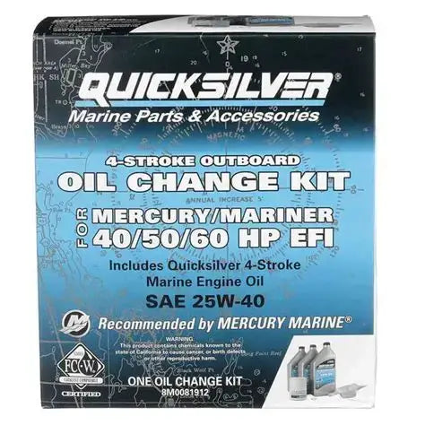 Quicksilver marine parts and accessories oil change kit packaging.