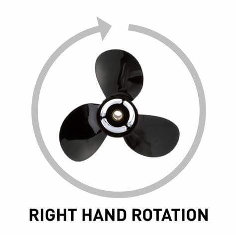 Black propeller with right hand rotation text on a white background