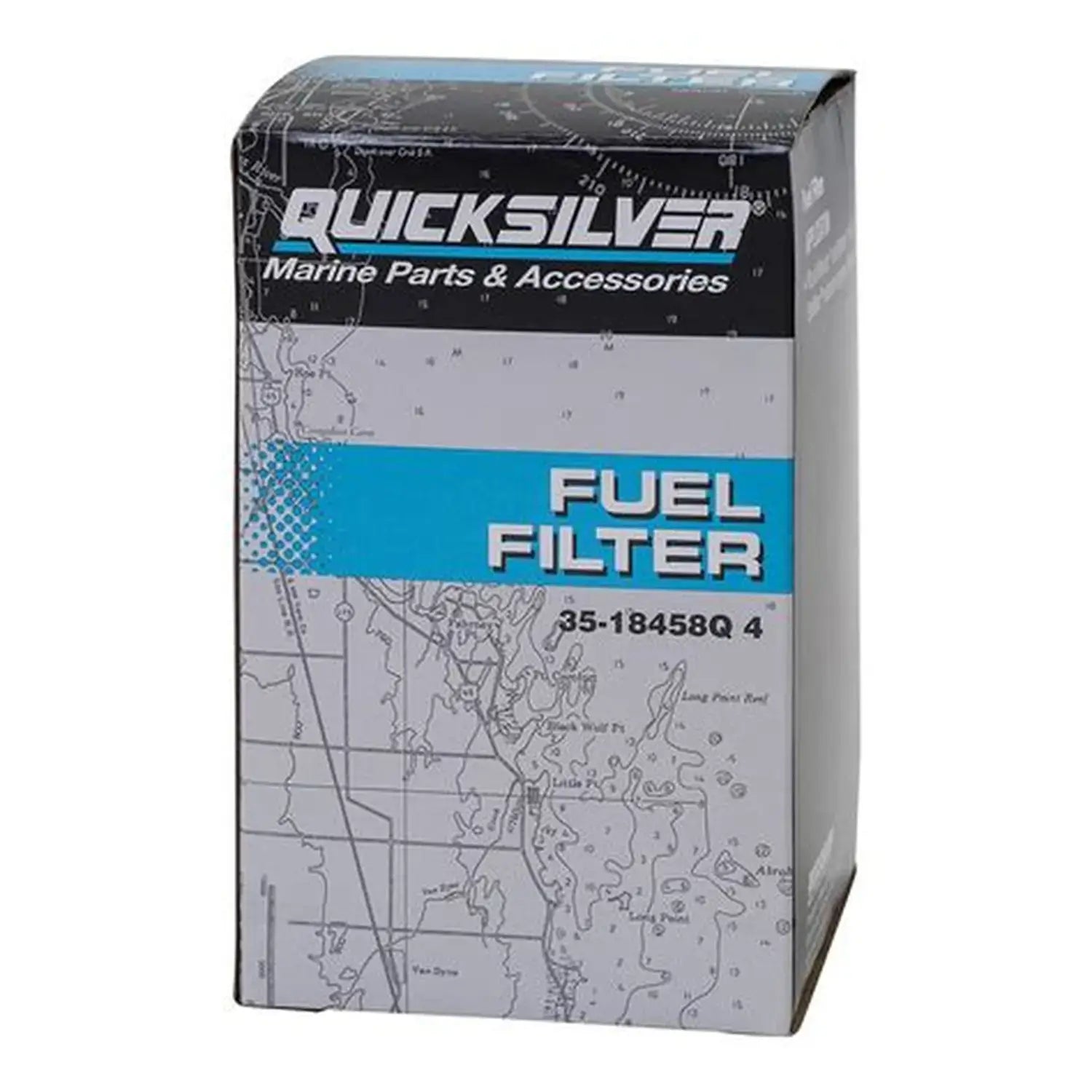 Quicksilver fuel filter packaging on a white background