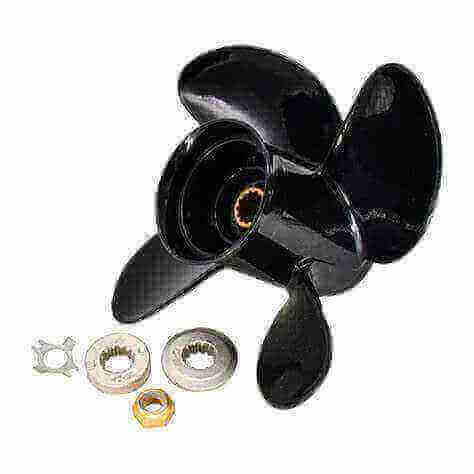 Black mercury propeller with hardware components on a white background